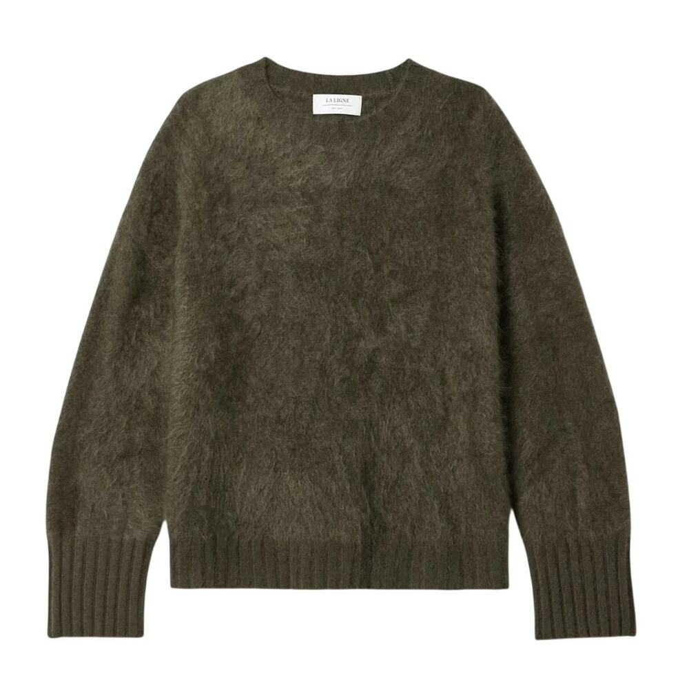 La Ligne Fuzzy Olive Crewneck Sweater Size XS